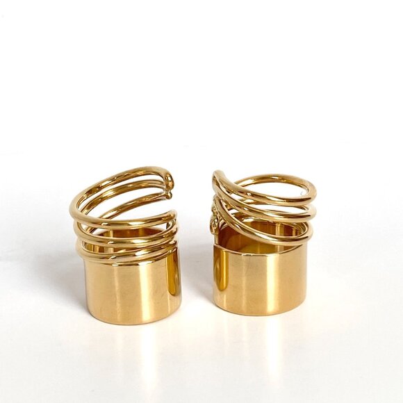 BALENCIAGA BY NICOLAS GHESQUIERE PAIR OF GOLD TONE BRASS COIL RINGS 2013 AUTH - Picture 1 of 10